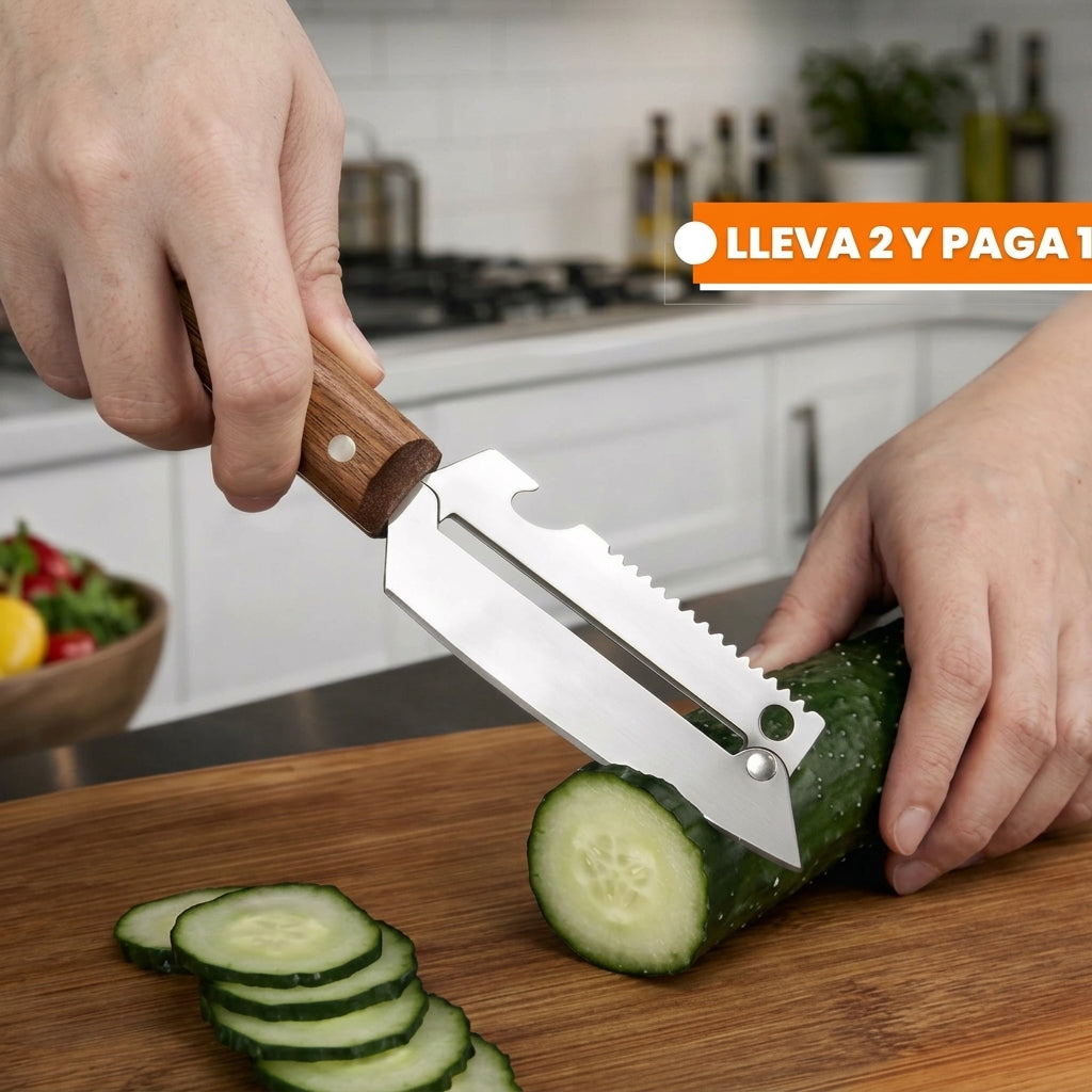 CUCHILLO 3 EN 1 (CORTA, RALLA Y DESTAPA), PAGA 1 Y LLEVA 2