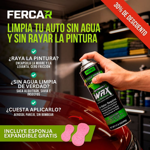 CERA EN SPRAY PARA AUTOS + ESPONJA EXPANDIBLE | FERCAR™