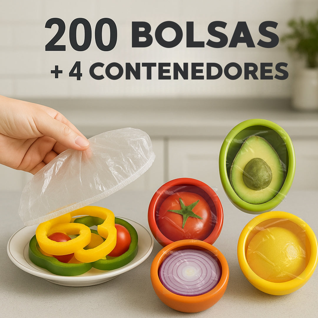 4 CONTENEDORES HERMÉTICOS + 100 BOLSAS | KIT CONSERVA™