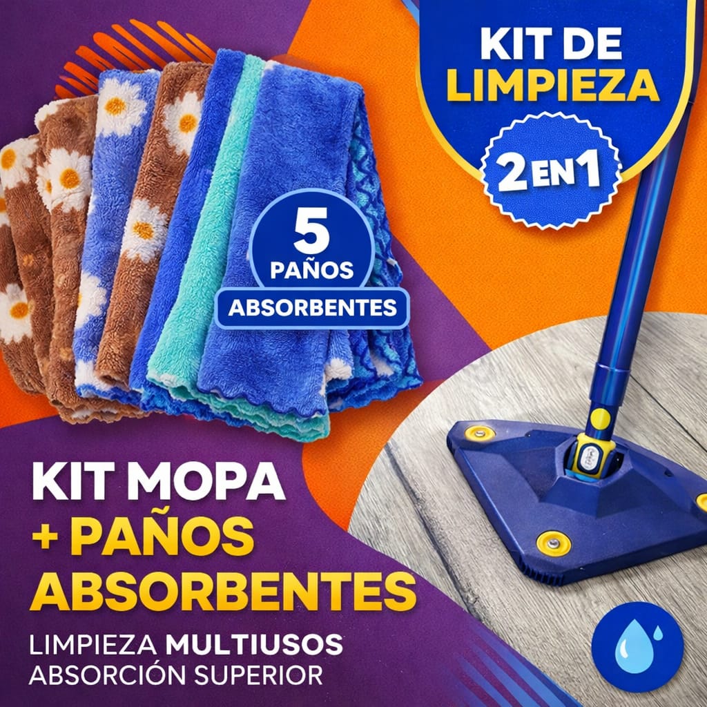 PACK MOPA TRIANGULAR + 5 PAÑOS ABSORBENTES | CLEANIX™