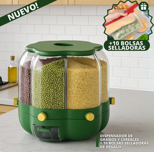 DISPENSADOR DE ALIMENTOS + 10 BOLSAS SELLADORAS  | GIRO FRESH™