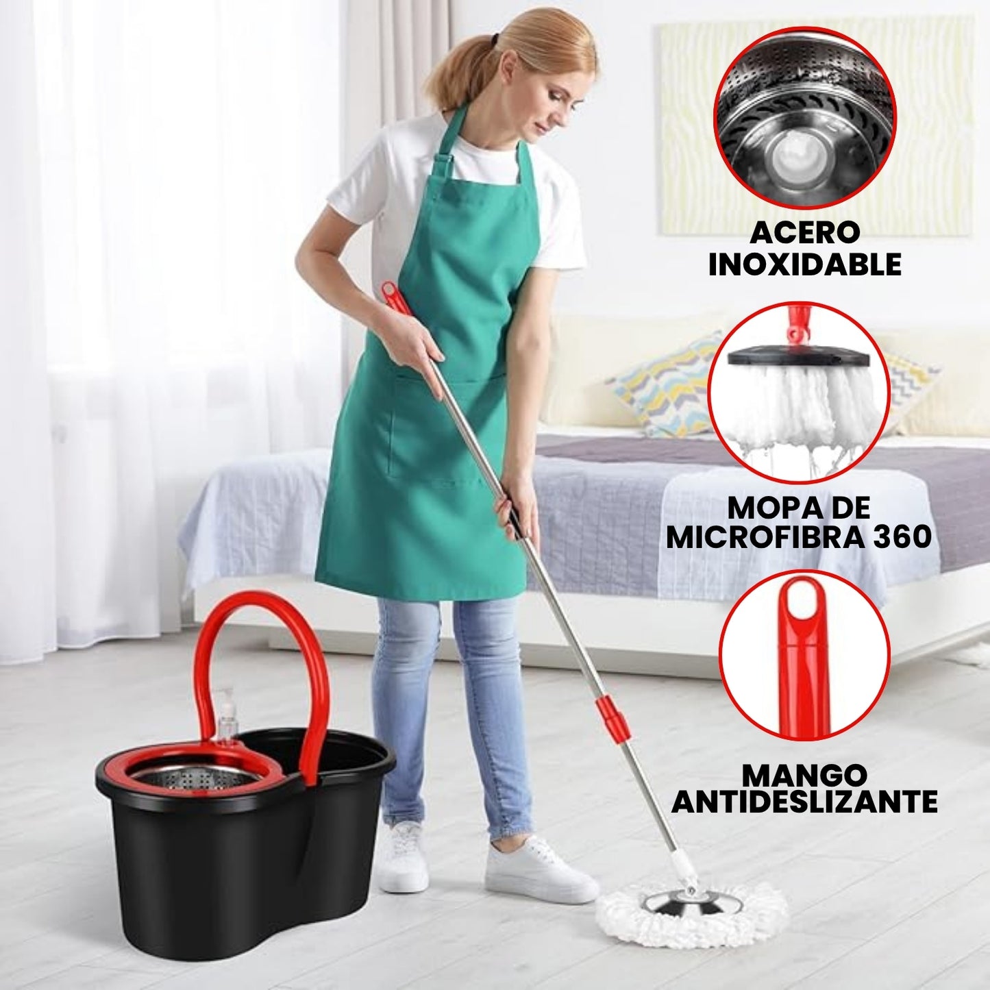 MOPA GIRATORIA 360° CON BALDE ESCURRIDOR | CLENZA™