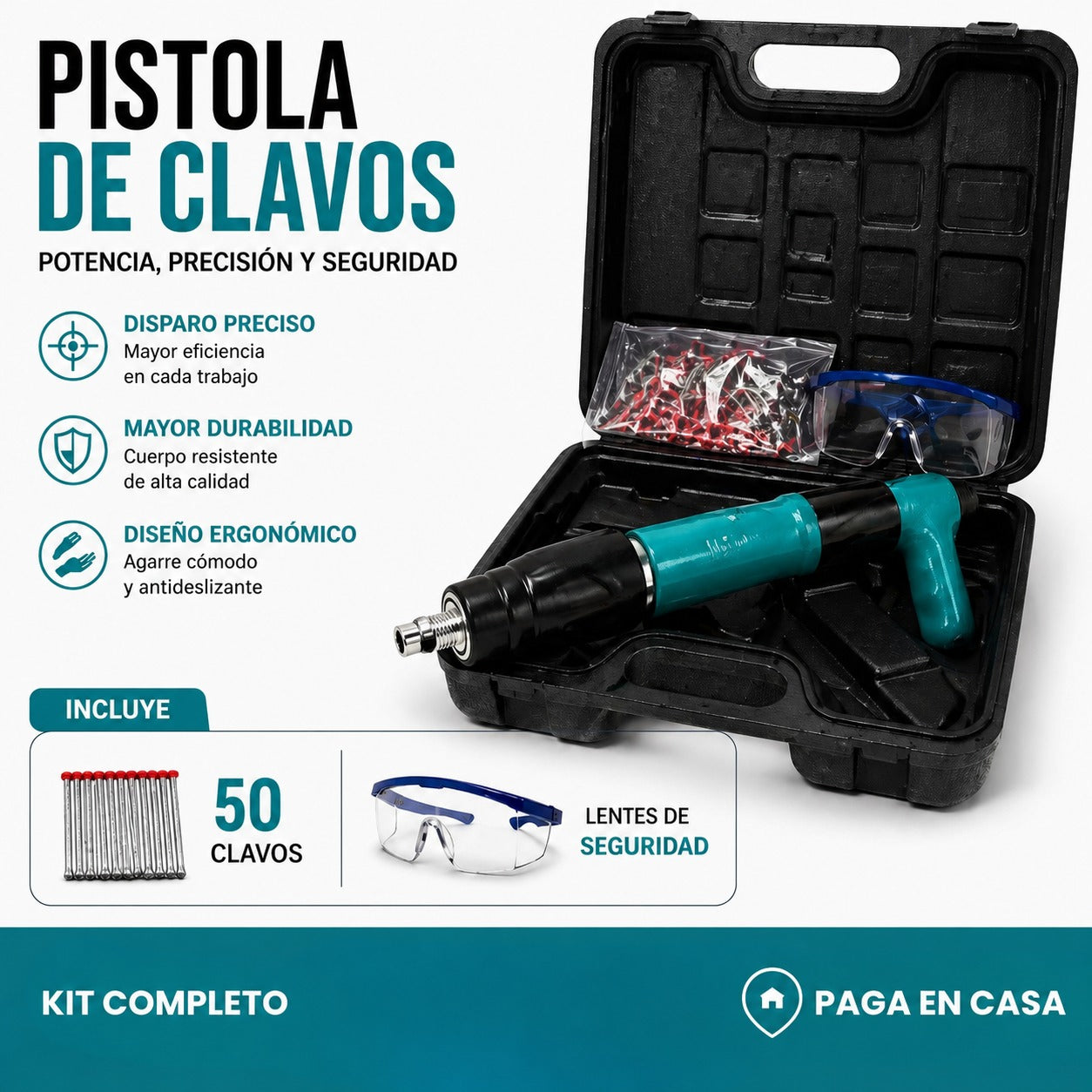 PISTOLA DE CLAVOS + CLAVOS + LENTES DE SEGURIDAD 🎁 | FIJAMAX™