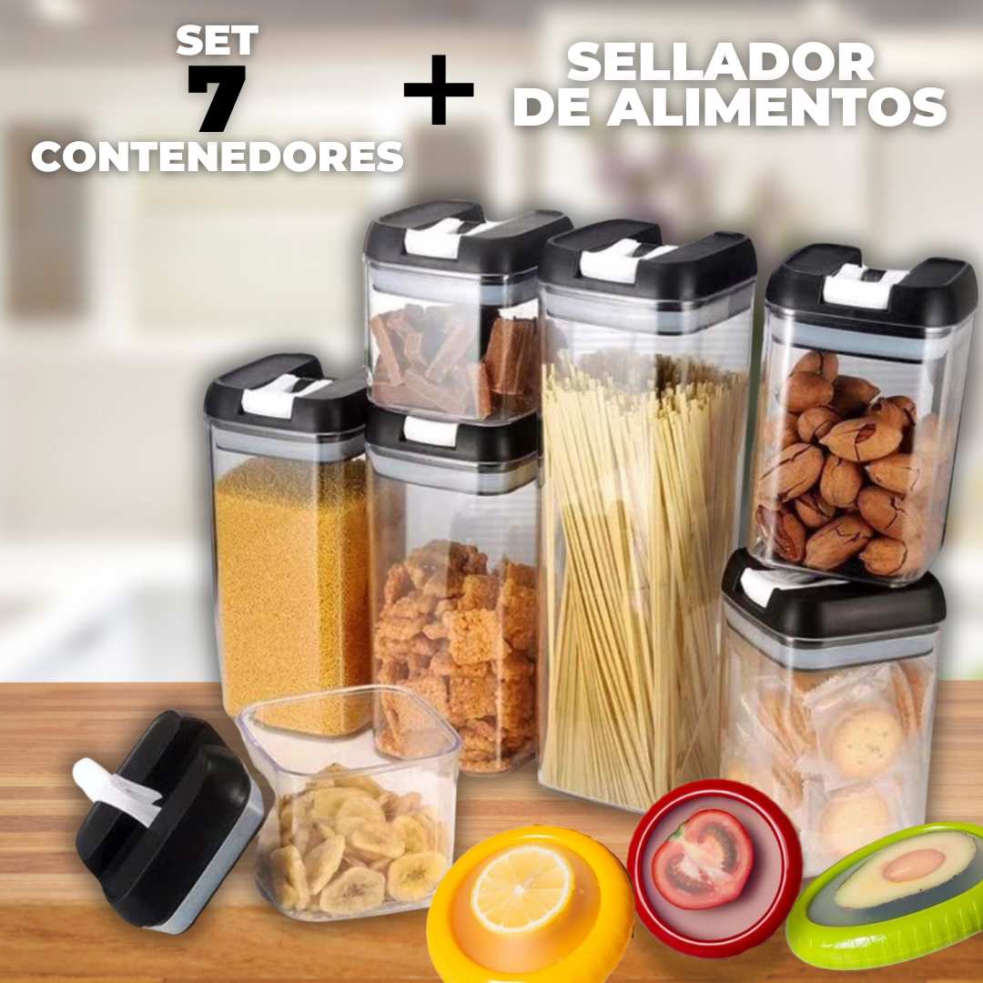 SET DE 7 RECIPIENTES CON SELLADOR DE SILICONA DE REGALO | PLASTIC BOSS™
