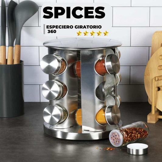ESPECIADOR GIRATORIO CON HASTA 12 TARROS DE CRISTAL | SPICES™