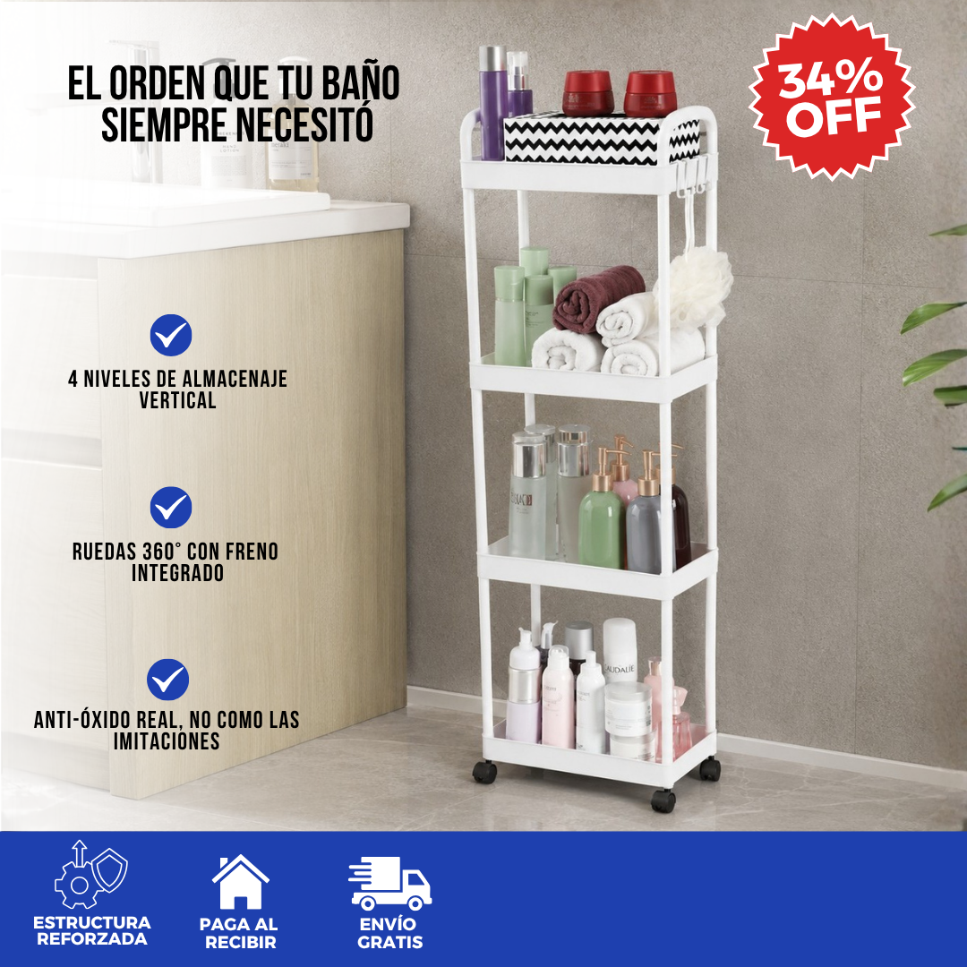 RACK ORGANIZADOR PARA BAÑO DE 4 NIVELES | ORDENIX™