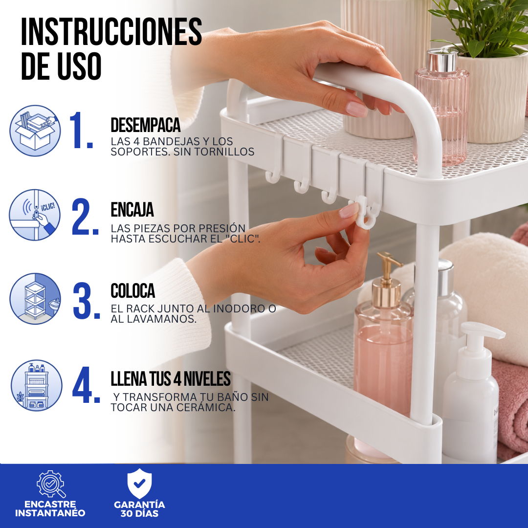 RACK ORGANIZADOR PARA BAÑO DE 4 NIVELES | ORDENIX™