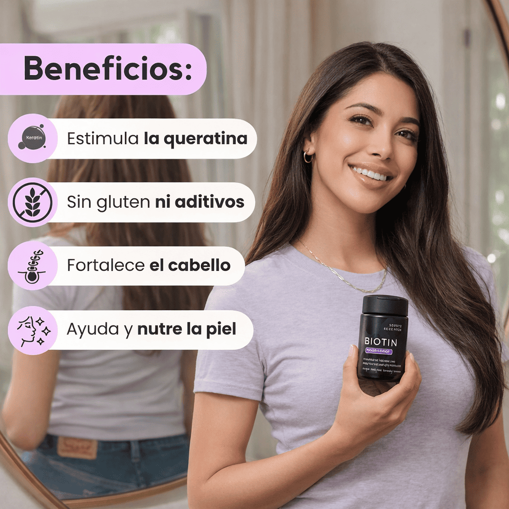 SUPLEMENTO BIOTINA CABELLO ENERGÍA Y PIEL MÁS SALUDABLE | VITAGLOW ™